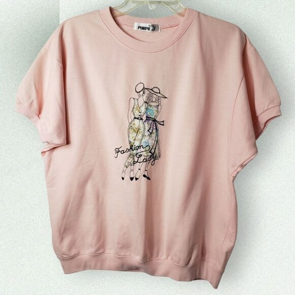 Purpie.F Graphic Short-Sleeve Sweatshirt Lady Embroidery Design Size Medium - Picture 1 of 7